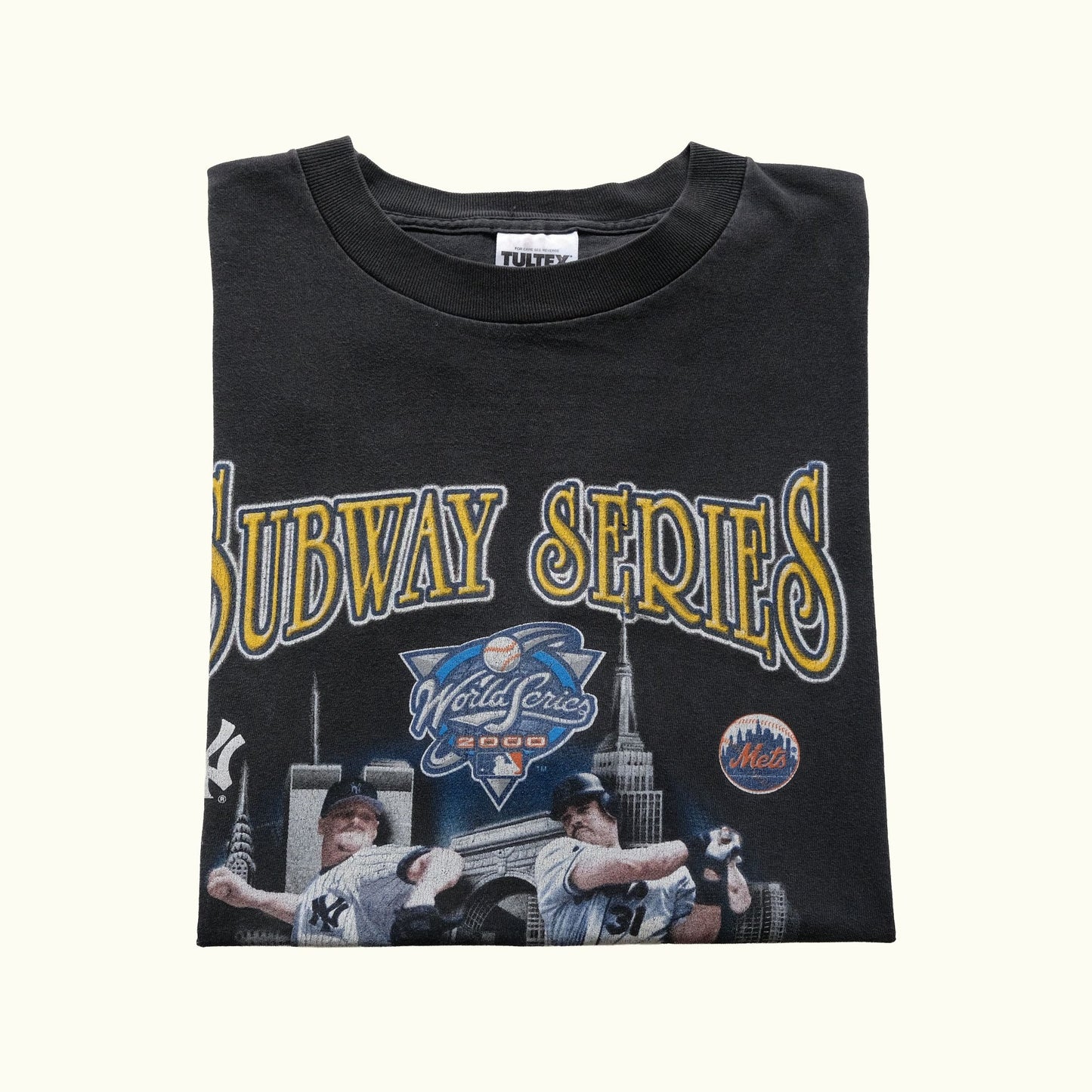 YANKEES METS 90s SUBWAY WORLD SERIES BASEBALL BLACK T SHIRT SZ XL