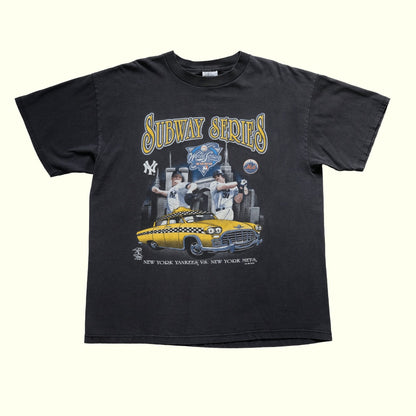 YANKEES METS 90s SUBWAY WORLD SERIES BASEBALL BLACK T SHIRT SZ XL