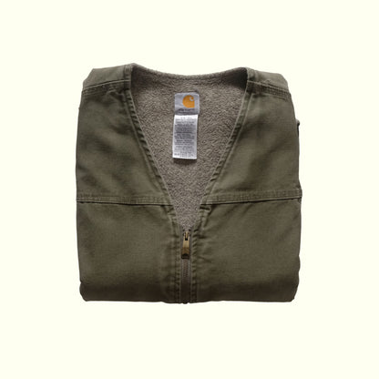 CARHARTT SHERPA LINED COTTON CANVAS GREEN WORKWEAR VEST 2007 SZ XL TALL