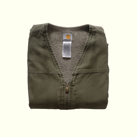 CARHARTT SHERPA LINED COTTON CANVAS GREEN WORKWEAR VEST 2007 SZ XL TALL