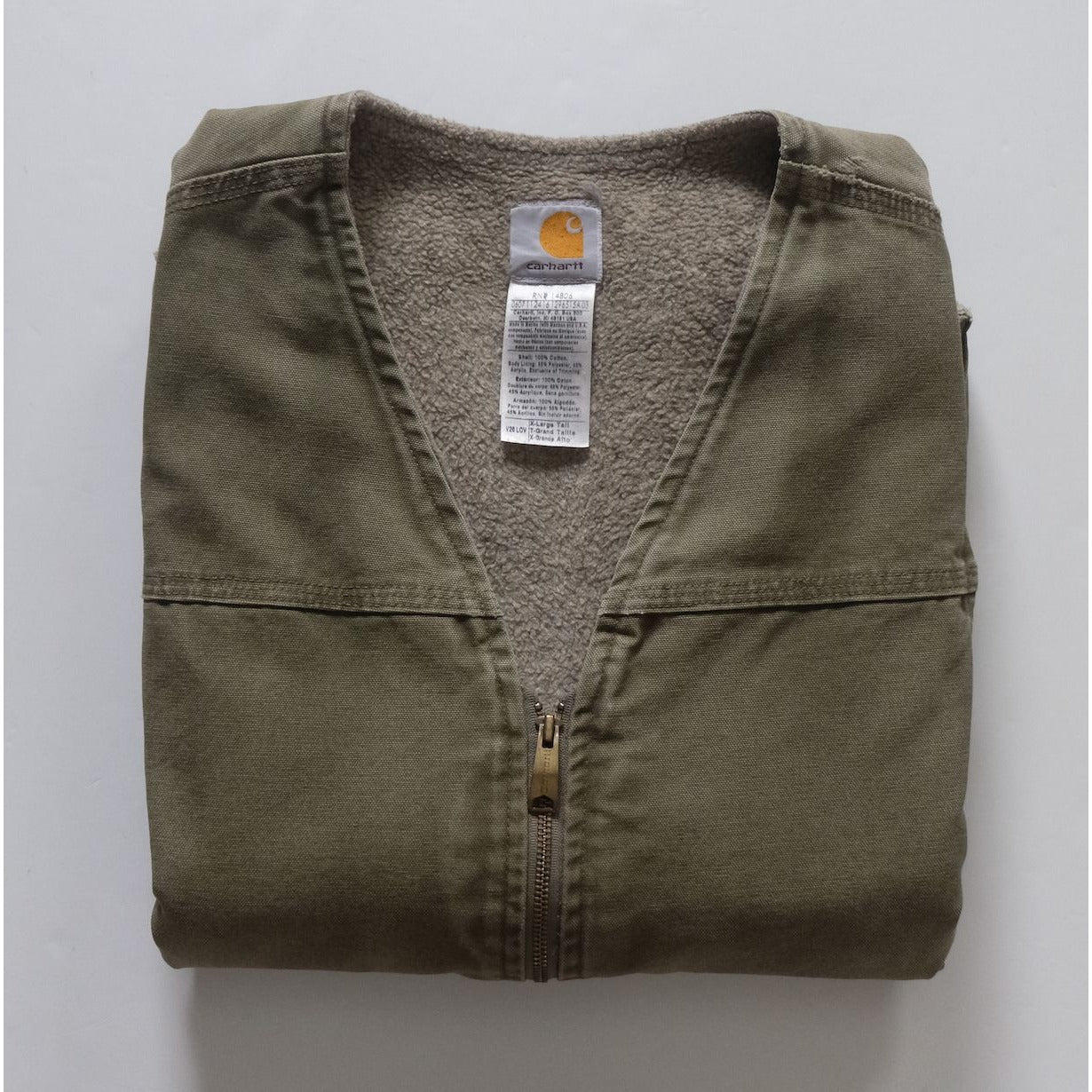 CARHARTT SHERPA LINED COTTON CANVAS GREEN WORKWEAR VEST 2007 SZ XL TALL