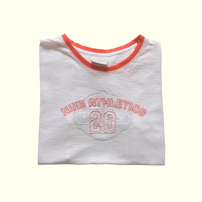 NIKE VTG 90s Y2K RETRO STITCH CUTE RINGER BABY WHITE T SHIRT 2006 WOMENs SZ XL