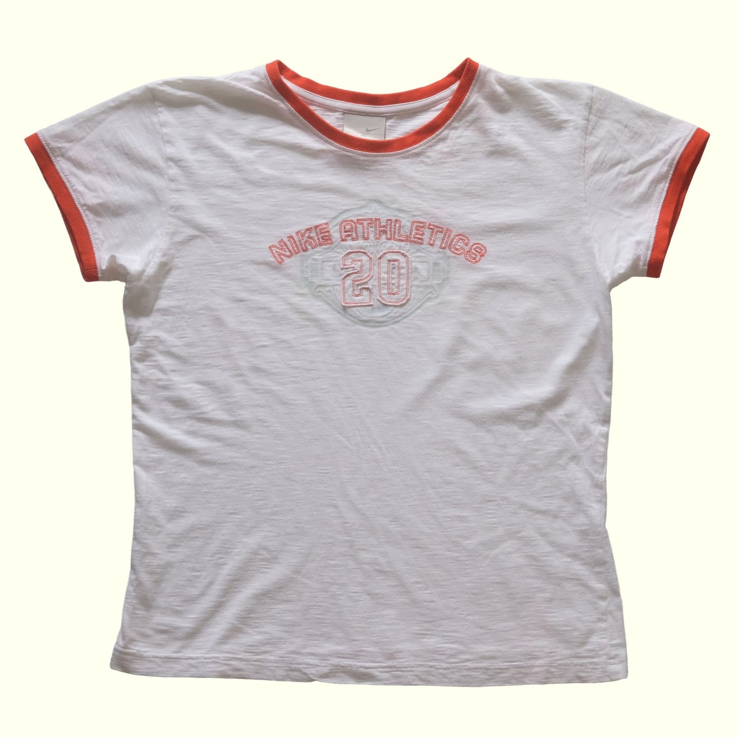 NIKE VTG 90s Y2K RETRO STITCH CUTE RINGER BABY WHITE T SHIRT 2006 WOMENs SZ XL