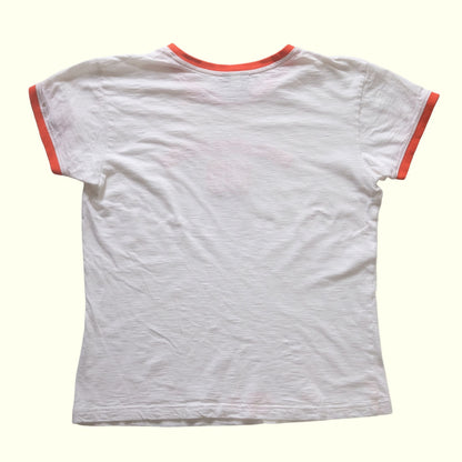 NIKE VTG 90s Y2K RETRO STITCH CUTE RINGER BABY WHITE T SHIRT 2006 WOMENs SZ XL