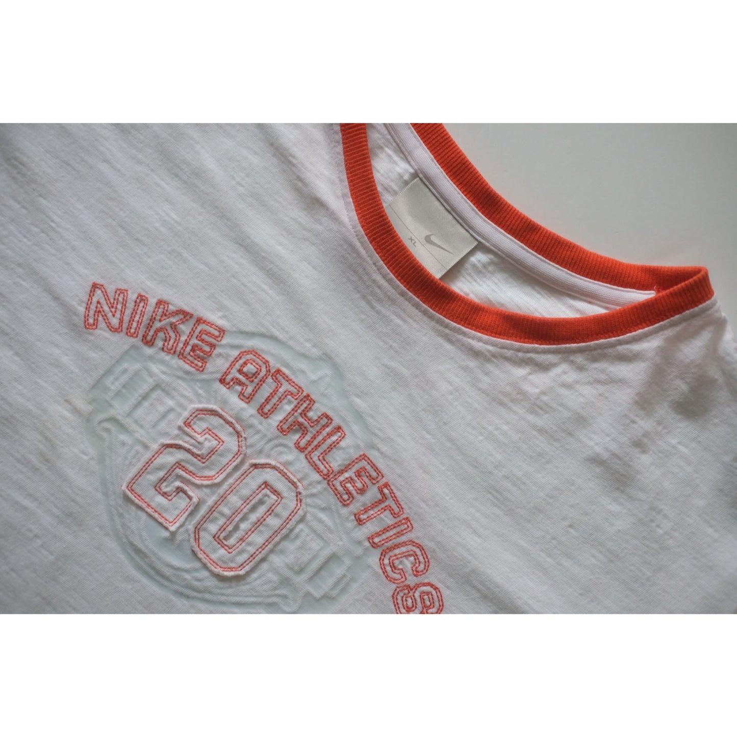 NIKE VTG 90s Y2K RETRO STITCH CUTE RINGER BABY WHITE T SHIRT 2006 WOMENs SZ XL