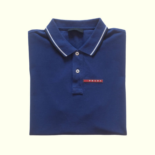 PRADA SPORT VTG Y2K RETRO DESIGNER SPORT ACTIVE BLUE POLO SHIRT 2015 MENs SZ XL