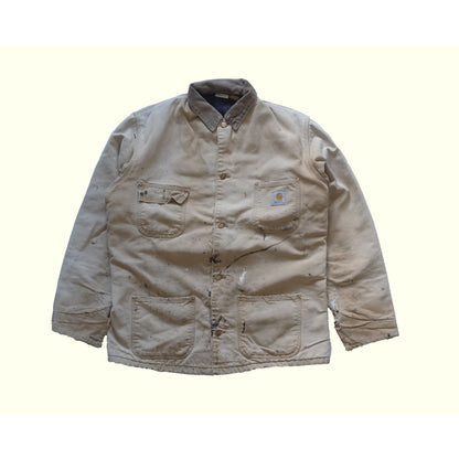 CARHARTT CHORE COAT BLANKET LINED VTG 90s 80s BROWN DISTRESSED JACKET SZ 42 TALL
