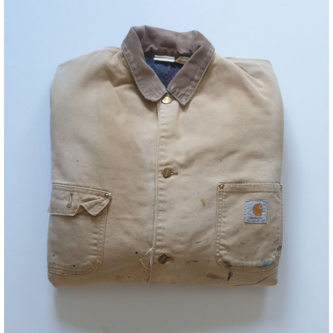 CARHARTT CHORE COAT BLANKET LINED VTG 90s 80s BROWN DISTRESSED JACKET SZ 42 TALL