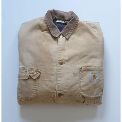 CARHARTT CHORE COAT BLANKET LINED VTG 90s 80s BROWN DISTRESSED JACKET SZ 42 TALL