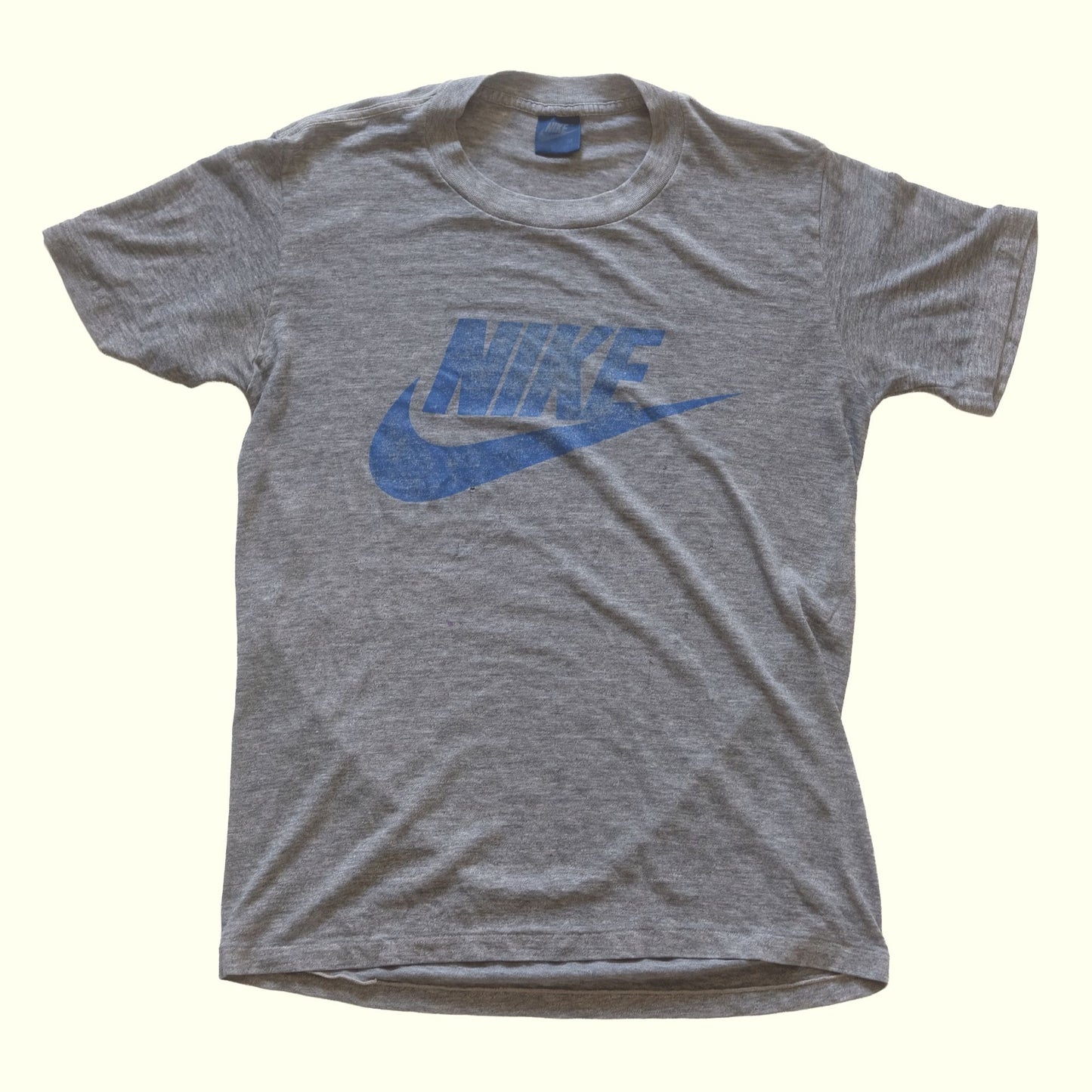 NIKE SWOOSH GRAPHIC USA MADE GRAY T SHIRT 1984 SZ M